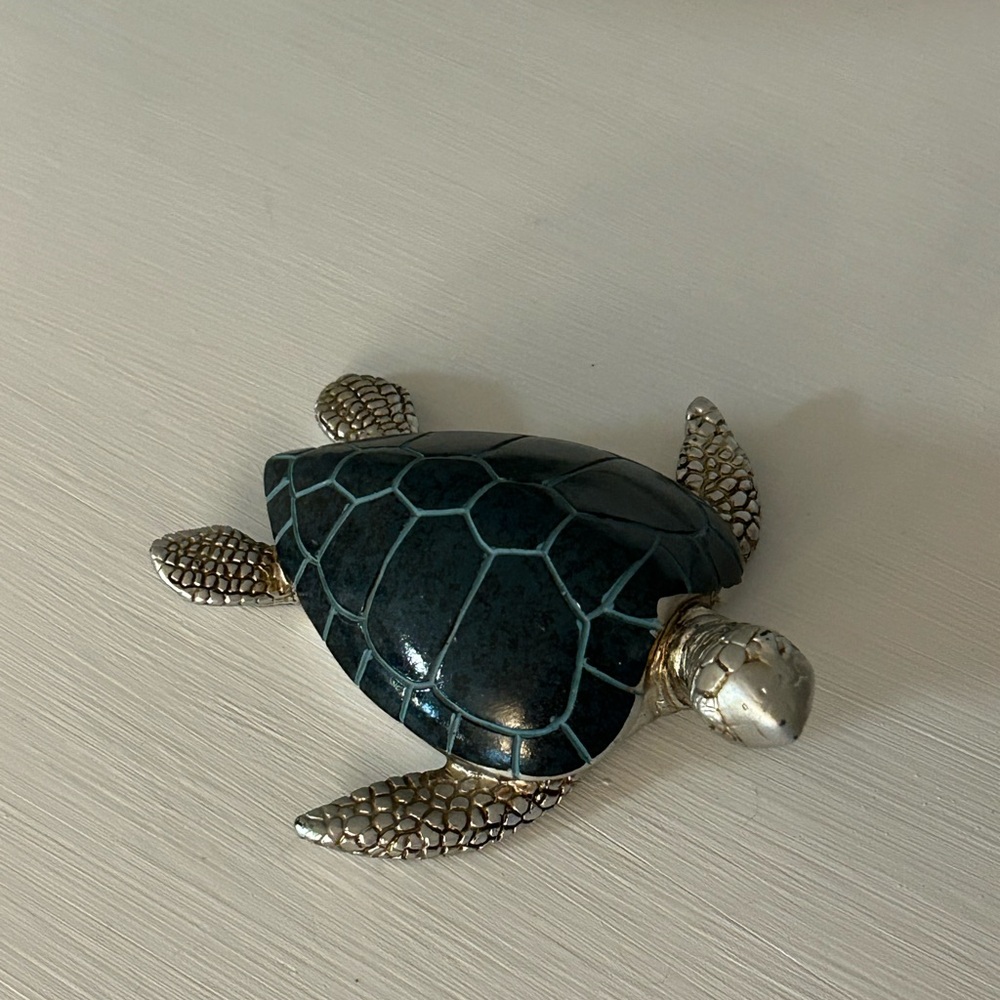 Silver and blue stone Turtle Figurine
